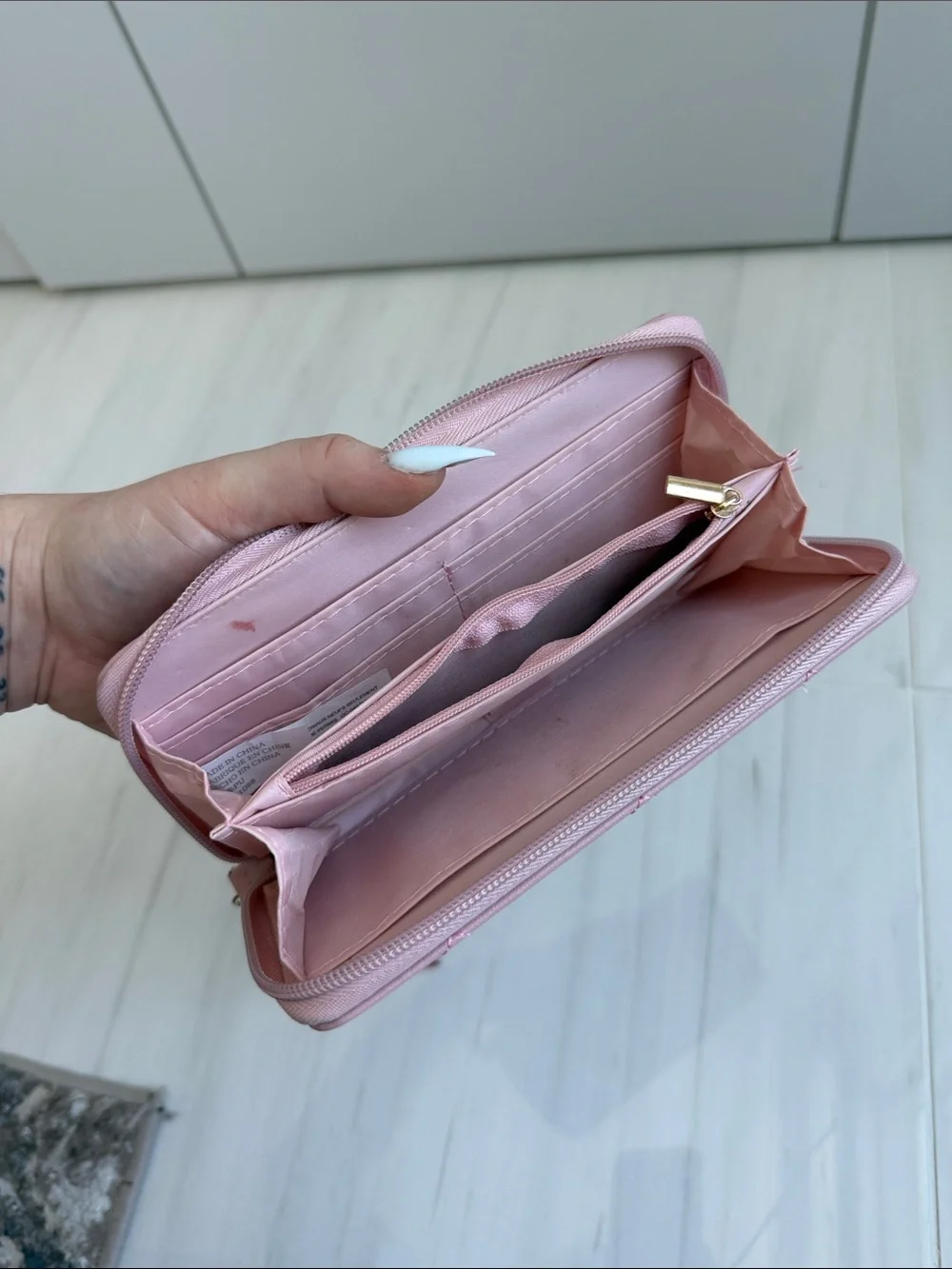 Women's Pink Quilted Wristlet Phone Wallet - Pearl Accent